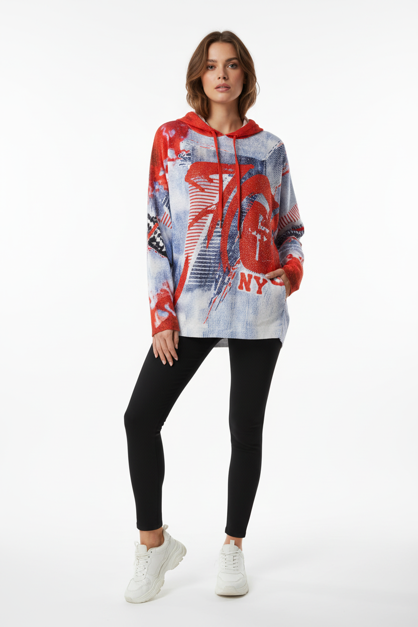 Missy Hoodie Re-Design Rot-Blau Lifestyle