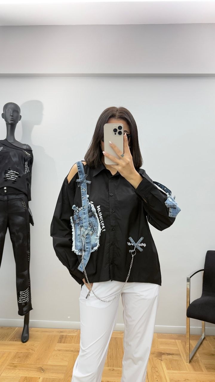 Re-Design Bluse Schwarz Denim