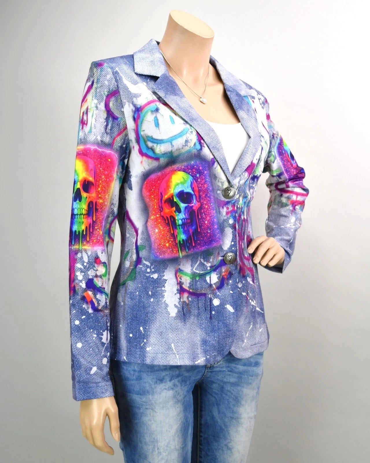 Missy Blazer Skull Graffiti Regenbogen – Allover Print | Gr. S–XXL