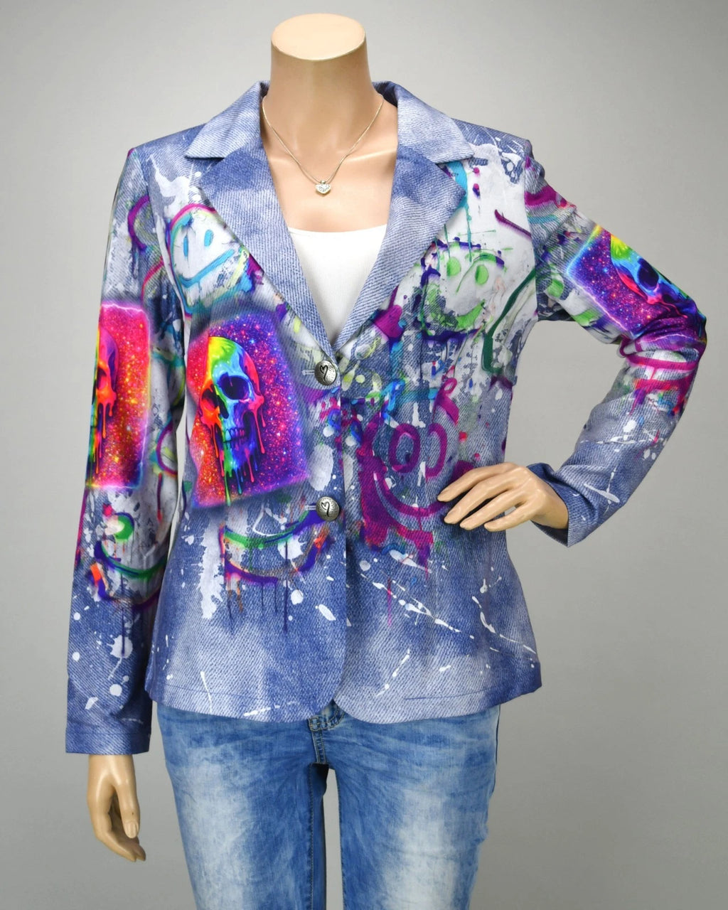 Missy Blazer Skull Graffiti Regenbogen – Allover Print | Gr. S–XXL