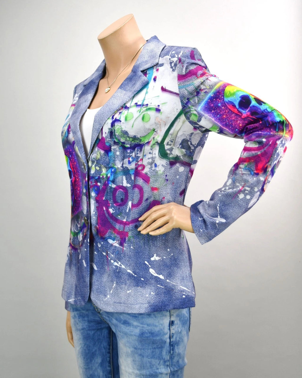 Missy Blazer Skull Graffiti Regenbogen – Allover Print | Gr. S–XXL