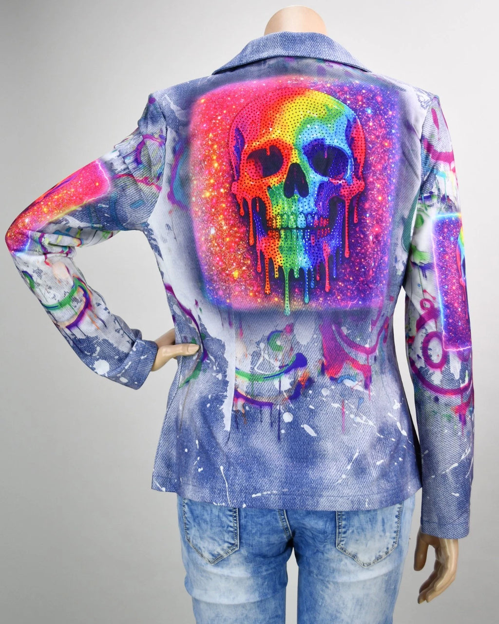 Missy Blazer Skull Graffiti Regenbogen – Allover Print | Gr. S–XXL