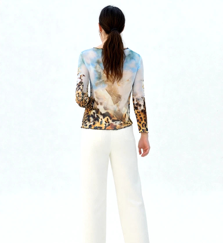 ✨ Missy Stretch Chiffon Shirt – Barock Gemälde Putto mit Strasssteinen | Gr. S